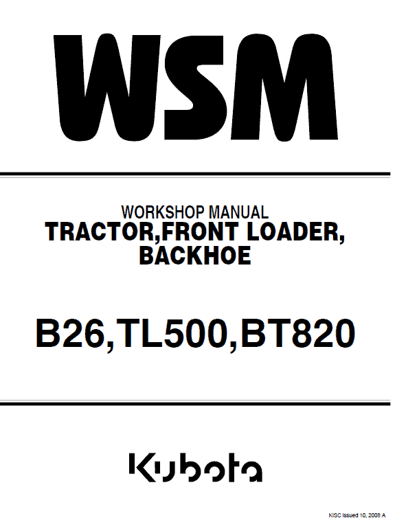 Kubota B26, TL500, BT820 Tractor Loader Workshop Manual PDF service repair manual cover