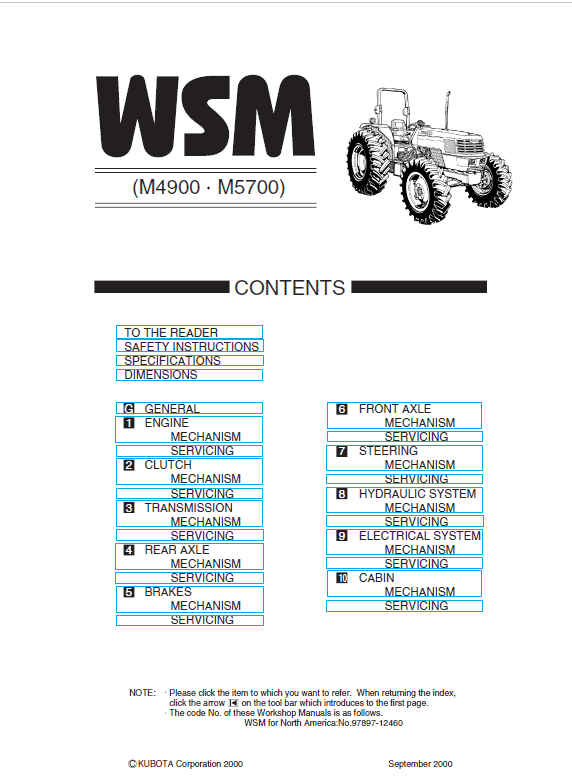 Kubota M4900, M5700 Tractor Workshop Service Manual PDF service repair manual cover