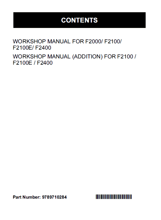 Kubota F2000, F2100, F2100E, F2400 Front Mower Workshop Service Manual PDF service repair manual cover