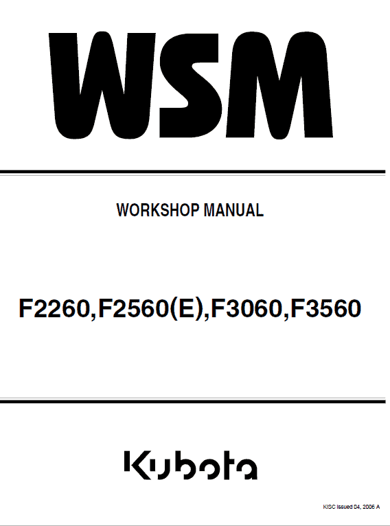 Kubota F2260, F2560, F2560E, F3060, F3560 Front Mower Workshop Service Manual PDF service repair manual cover