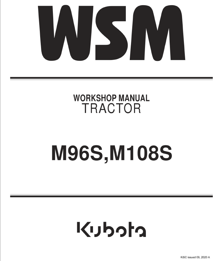 Kubota M96S, M108S Tractor Workshop Repair Manual PDF service repair manual cover
