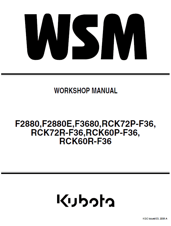 Kubota F2880, F2880E, F3680 Front Mower Workshop Service Manual PDF service repair manual cover