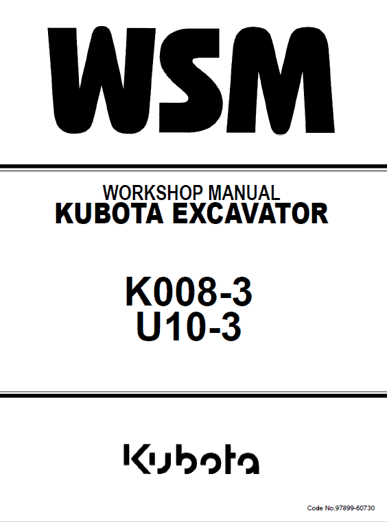 Kubota K008-3, U10-3 Excavator Workshop Service Manual PDF service repair manual cover