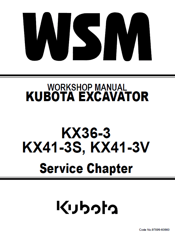 Kubota KX36-3, KX41-3S, KX41-3V Excavator Workshop Manual PDF service repair manual cover