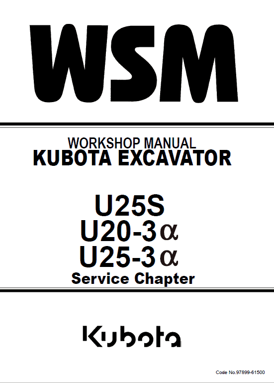 Kubota U25S, U20-3a, U25-3a Workshop Service Manual PDF service repair manual cover