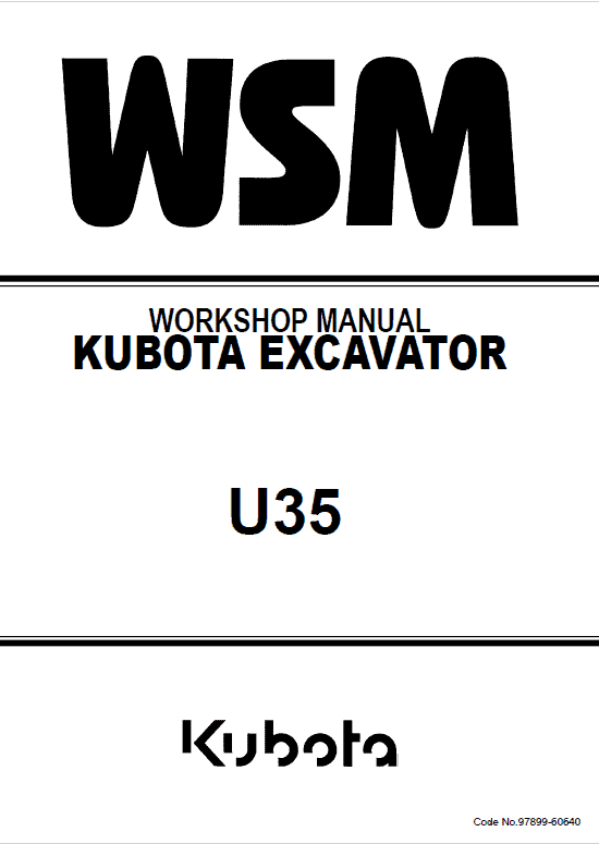 Kubota U35, U35-3 Excavator Workshop Service Manual PDF service repair manual cover