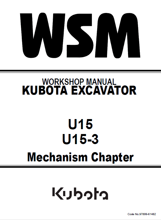 Kubota U15, U15-3 Excavator Workshop Manual PDF service repair manual cover