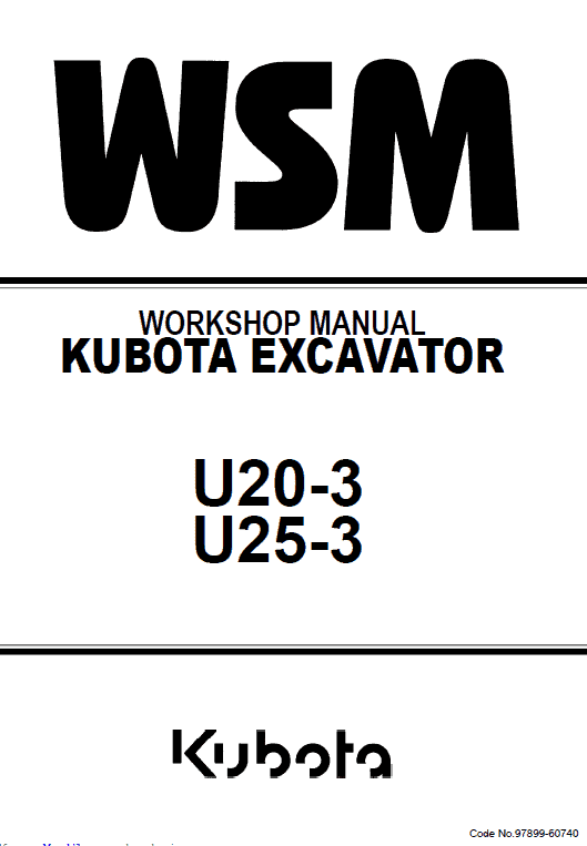 Kubota U20-3, U25-3 Excavator Workshop Manual PDF service repair manual cover