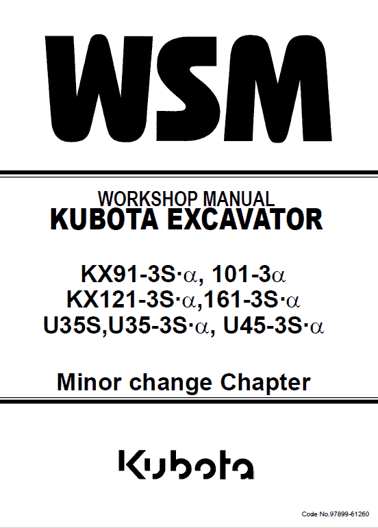 Kubota U35S, US35-3S, US45-3S Excavator Workshop Manual PDF service repair manual cover