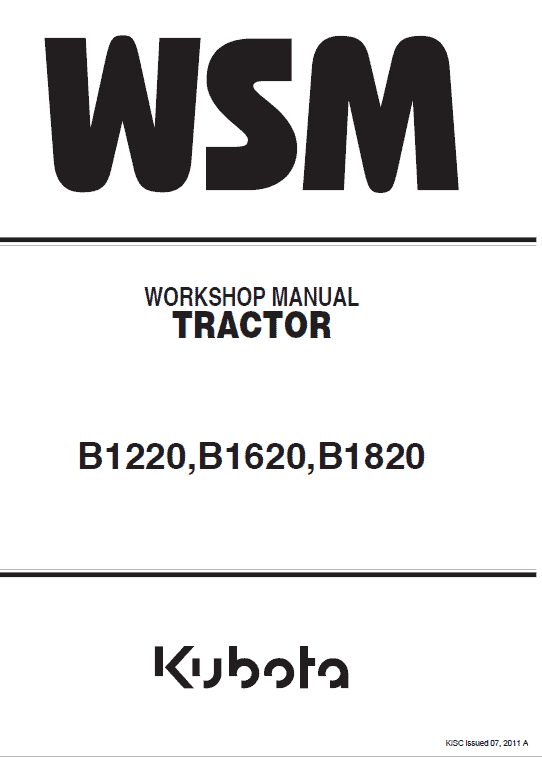Kubota B1220, B1620, B1820 Tractor Workshop Manual PDF service repair manual cover