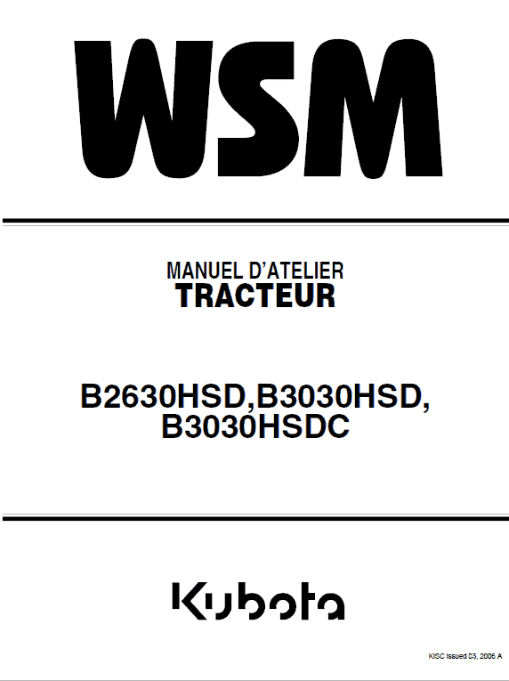 Kubota B2630HSD, B3030HSD, B3030HSDC Tractor Workshop Manual PDF service repair manual cover