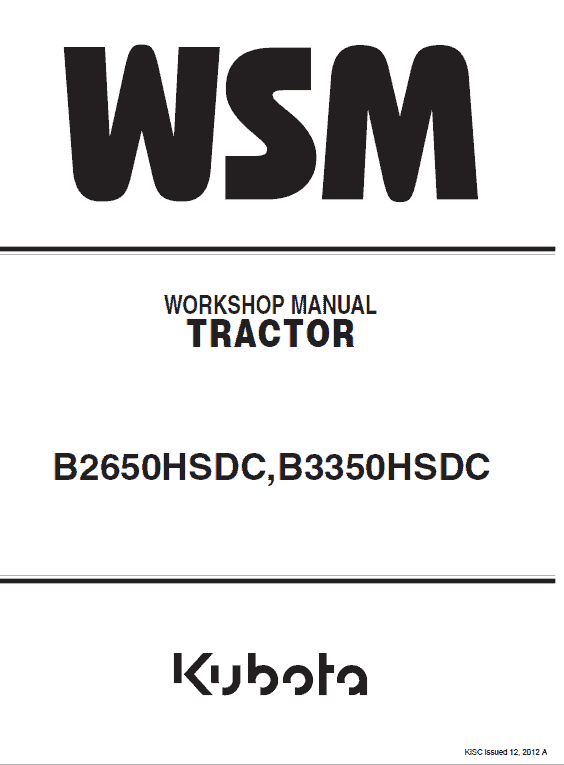 Kubota B2650HSDC, B3350HSDC Workshop Service Manual PDF service repair manual cover