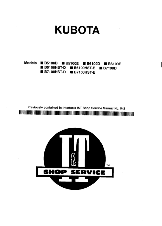Kubota B5100D, B5100E, B6100D, B6100E, B7100D Tractor Workshop Manual PDF service repair manual cover