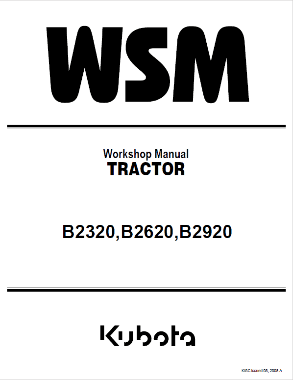 Kubota B2320, B2620, B2920 Tractor Workshop Service Manual PDF service repair manual cover