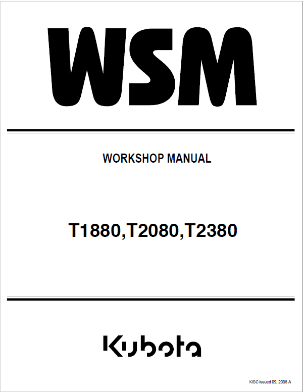 Kubota T1880, T2080, T2380 Tractor Mower Workshop Repair Manual PDF service repair manual cover