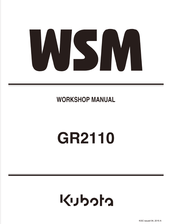 Kubota GR2110, GR2010G Lawn Mower Workshop Repair Manual PDF service repair manual cover