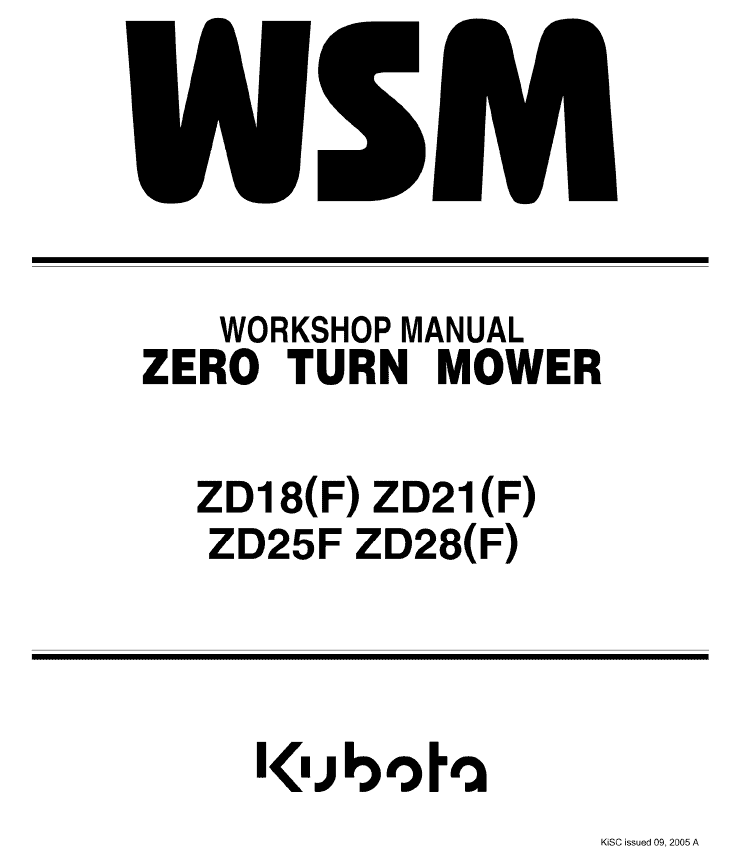 Kubota ZD18F, ZD21F, ZD25F, ZD28F Mower Workshop Service Manual PDF service repair manual cover