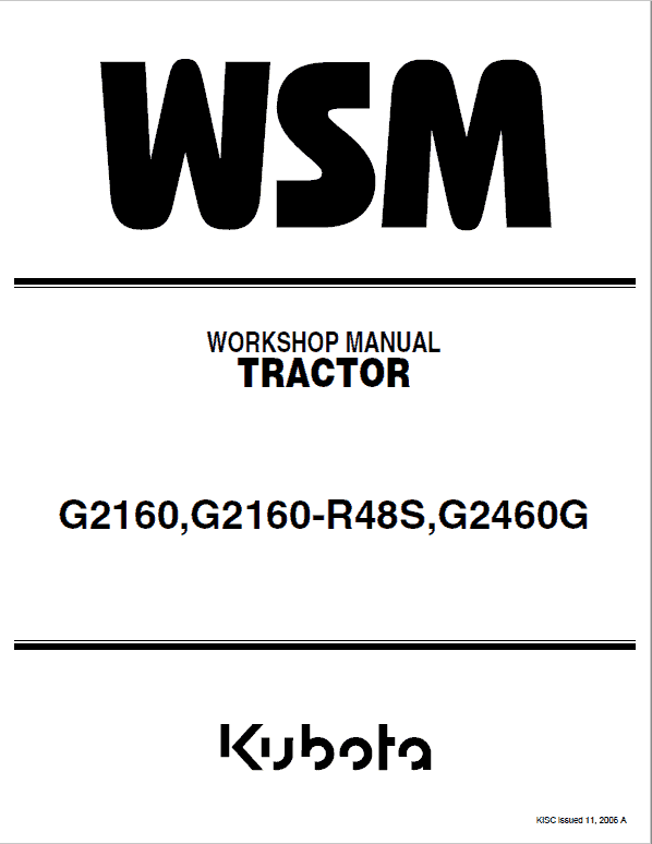 Kubota G2160, G2160-R48S, G2460G Mower Workshop Service Manual PDF service repair manual cover