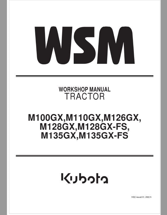 Kubota M100GX, M110GX, M126GX, M128GX, M135GX Tractor Service Repair Manual PDF service repair manual cover