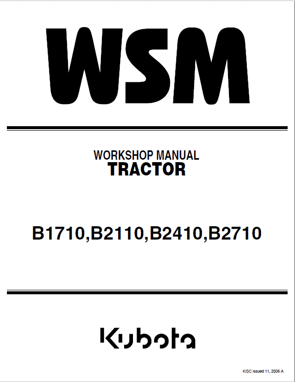 Kubota B1710, B1710D, B2110, B2110D, B2110DB, B2110HDB Tractor Manual PDF service repair manual cover