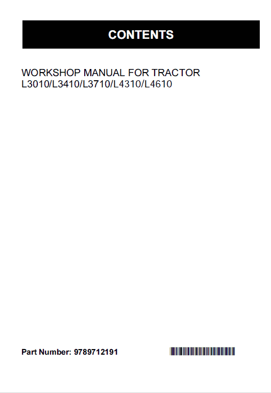 Kubota L3010, L3410, L3710, L4310, L4610 Tractor Workshop Manual PDF service repair manual cover