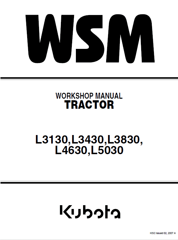 Kubota L3130, L3430, L3830, L4330, L4630, L5030 Tractor Workshop Manual PDF service repair manual cover