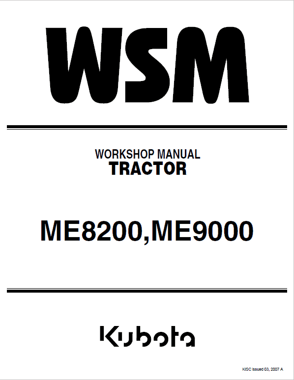 Kubota ME8200, ME9000 Tractor Workshop Service Manual PDF service repair manual cover