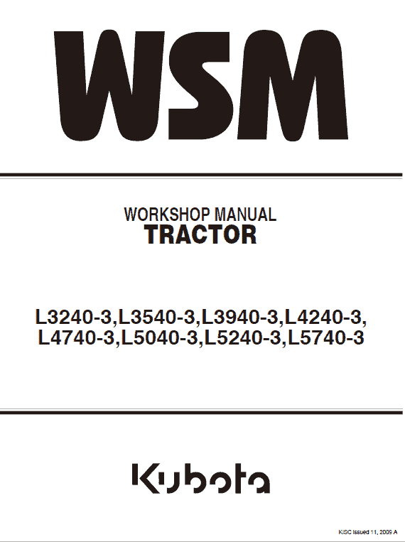 Kubota L3240-3, L3540-3, L3940-3, L4240-3 Tractor Workshop Manual PDF service repair manual cover