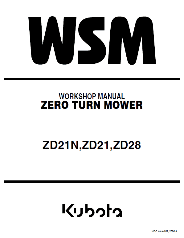 Kubota ZD21N, ZD21, ZD28 Zero Turn Mower Service Manual PDF service repair manual cover