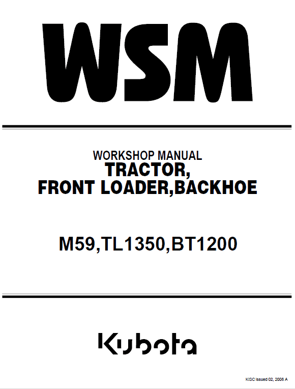Kubota M59, TL1350, BT1200 Tractor Workshop Manual PDF service repair manual cover