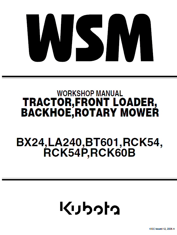 Kubota BX24, LA240, BT601 Tractor Loader Workshop Manual PDF service repair manual cover