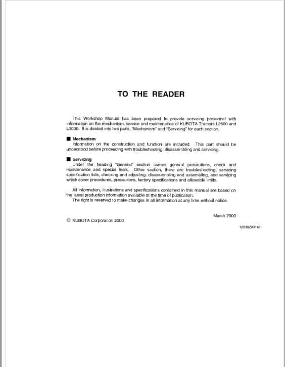 Kubota L2600, L3000 Tractor Workshop Repair Manual PDF service repair manual cover