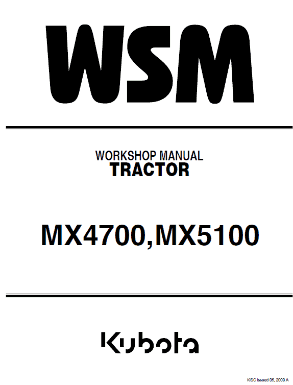 Kubota MX4700, MX5100 Tractor Workshop Service Manual PDF service repair manual cover