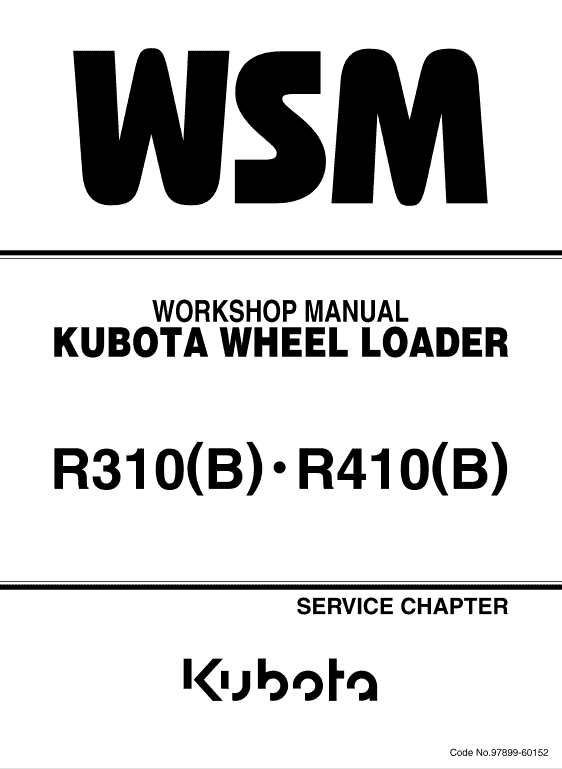 Kubota R310, R310B, R410, R410B Wheel Loader Workshop Manual PDF service repair manual cover