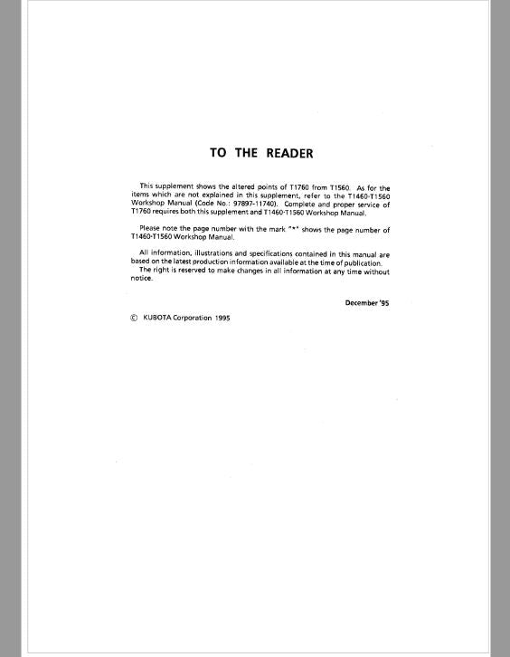 Kubota T1460, T1560, T1760 Lawn Mower Workshop Repair Manual PDF service repair manual cover