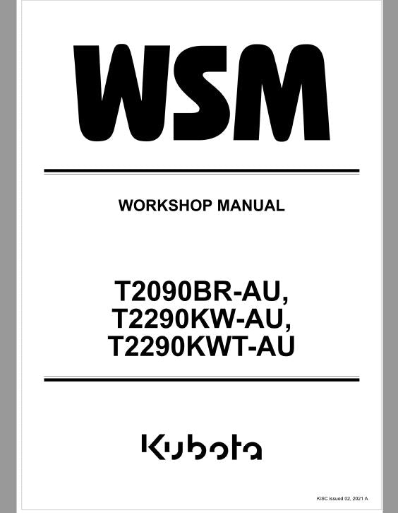 Kubota T2090BR-AU, T2290KW-AU, T2290KWT-AU Lawn Mower Workshop Repair Manual PDF service repair manual cover