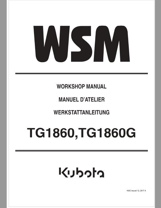 Kubota TG1860, TG1860G Lawn Mower Workshop Repair Manual PDF service repair manual cover