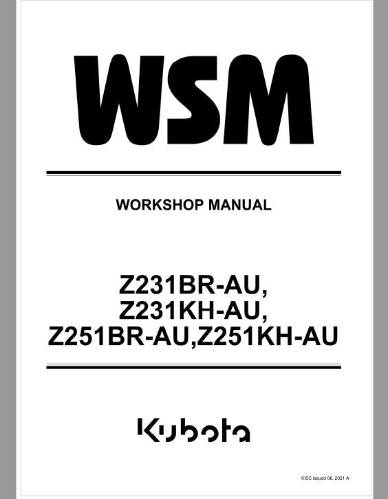 Kubota Z231BR-AU, Z231KH-AU, Z251BR-AU, Z251KH-AU Mower Repair Manual PDF service repair manual cover