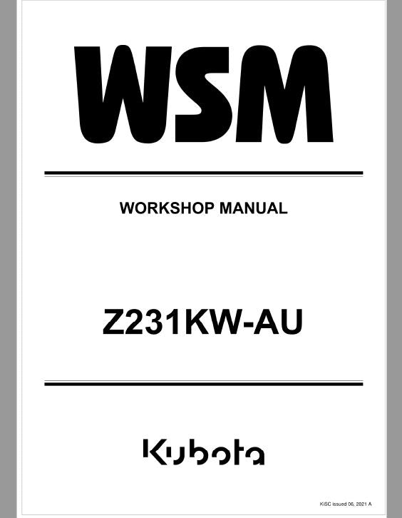Kubota Z231JW-AU Zero Turn Mower Workshop Repair Manual PDF service repair manual cover