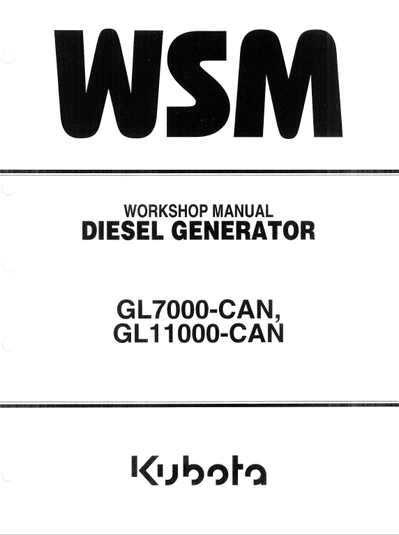 Kubota GL7000-CAN, GL1100-CAN Generator Workshop Manual PDF service repair manual cover