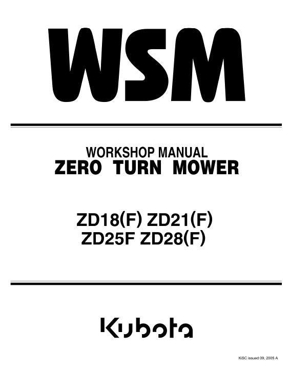 Kubota ZD18F, ZD21F, ZD25F, ZD28F Mower Workshop Repair Manual PDF service repair manual cover