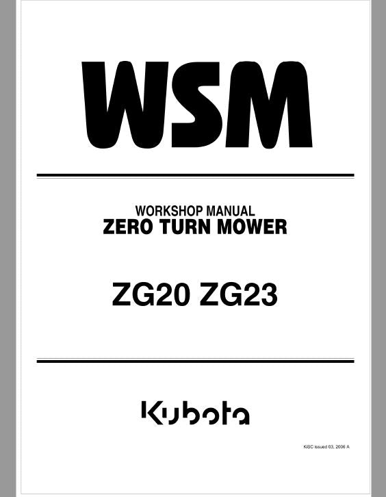 Kubota ZG20, ZG23 Zero Turn Mower Workshop Repair Manual PDF service repair manual cover