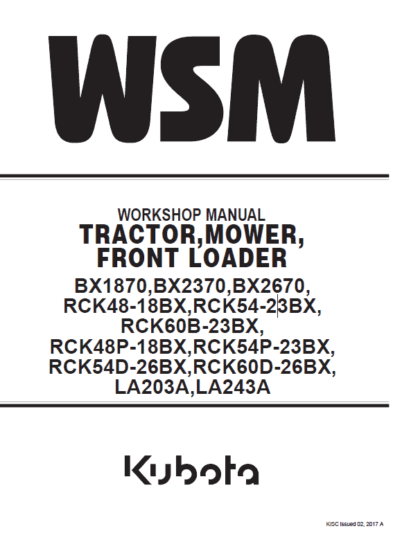 Kubota BX1870, BX2370, BX2670 Tractor Loader Workshop Manual PDF service repair manual cover