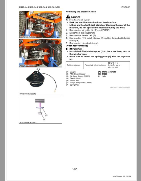 Kubota Z122E-AU, Z121S-AU, Z125E-AU, Z125S-AU Mower Workshop Repair Manual PDF manual preview page 105