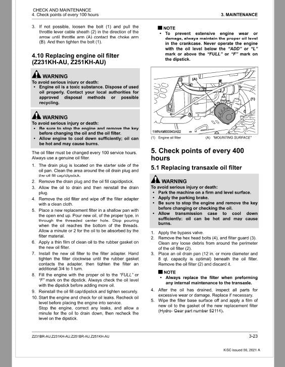 Kubota Z231BR-AU, Z231KH-AU, Z251BR-AU, Z251KH-AU Mower Repair Manual PDF manual preview page 86