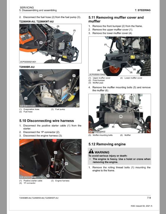 Kubota T2090BR-AU, T2290KW-AU, T2290KWT-AU Lawn Mower Workshop Repair Manual PDF manual preview page 117