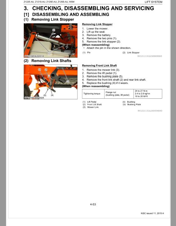 Kubota Z122E-AU, Z121S-AU, Z125E-AU, Z125S-AU Mower Workshop Repair Manual PDF manual preview page 107