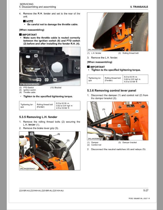 Kubota Z231BR-AU, Z231KH-AU, Z251BR-AU, Z251KH-AU Mower Repair Manual PDF manual preview page 87