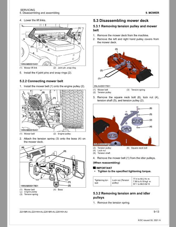 Kubota Z231BR-AU, Z231KH-AU, Z251BR-AU, Z251KH-AU Mower Repair Manual PDF manual preview page 88