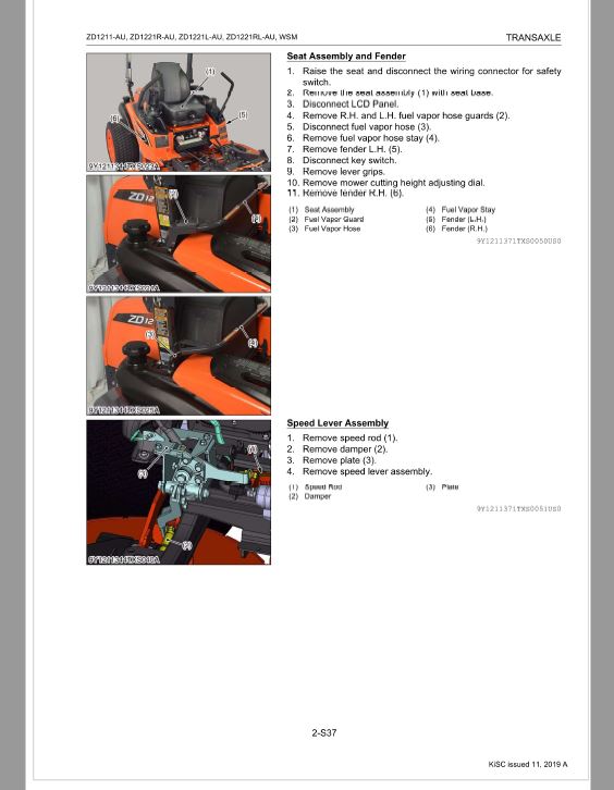 Kubota ZD1211-AU, ZD1221R-AU, ZD1221L-AU, ZD1221RL-AU Mower Repair Manual PDF manual preview page 63